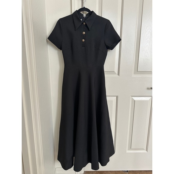 ANLICODE Black Collared Short Sleeve Button Front Midi Dress Women US 4 - Picture 2 of 10